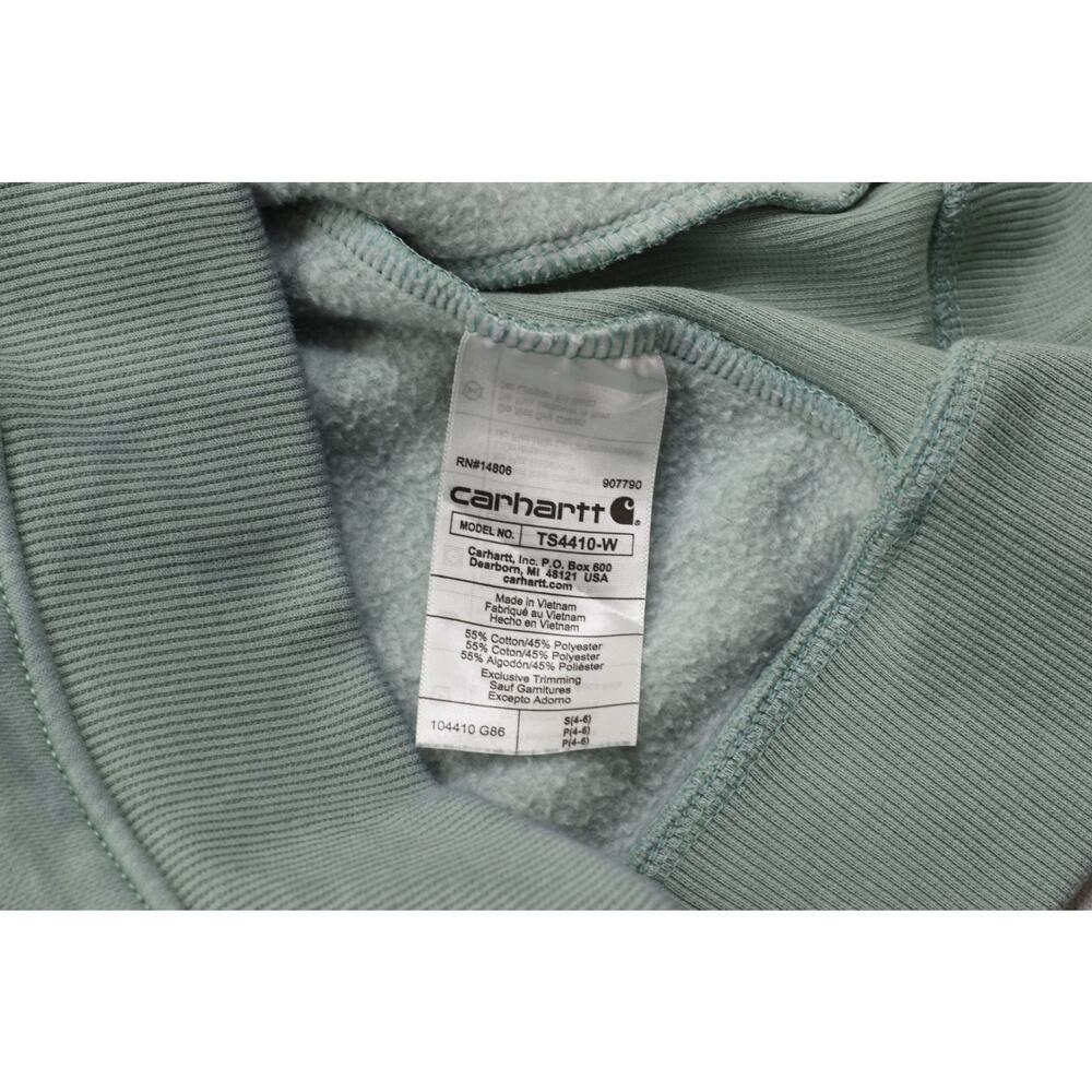 Carhartt Women's Relaxed Fit Sweatshirt Size S Green Crewneck Logo Sleeve Cotton - Picture 4 of 8
